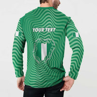 Green back view button sweatshirt showing “YOUR TEXT” and Nigeria map graphic outline