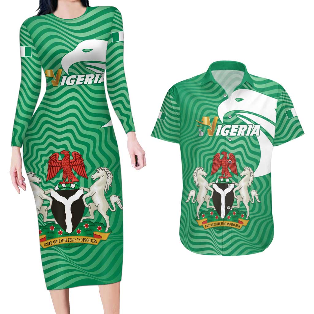 Personalized Nigeria Couples Matching Long Sleeve Bodycon Dress and Hawaiian Shirt Jamhuriyar Tarayyar Najeriya - Wonder Print Shop