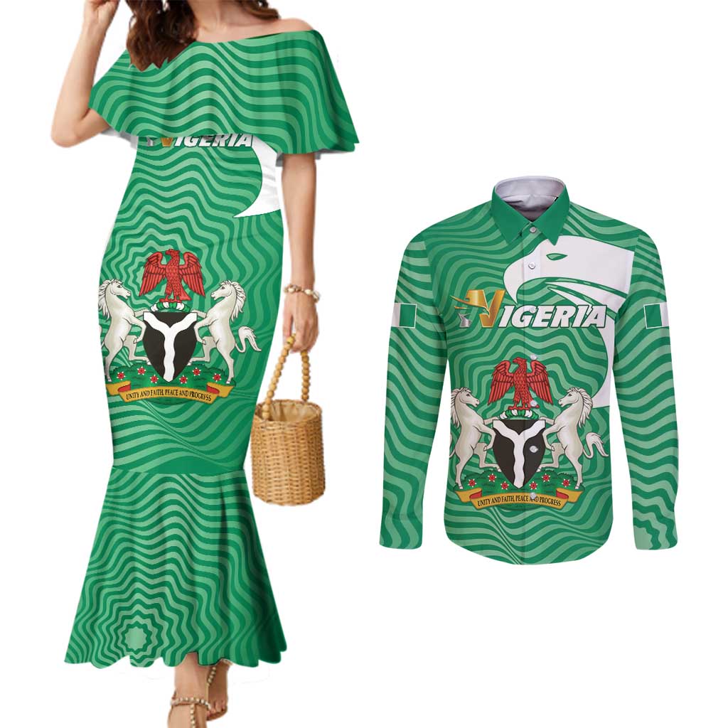 Personalized Nigeria Couples Matching Mermaid Dress and Long Sleeve Button Shirt Jamhuriyar Tarayyar Najeriya