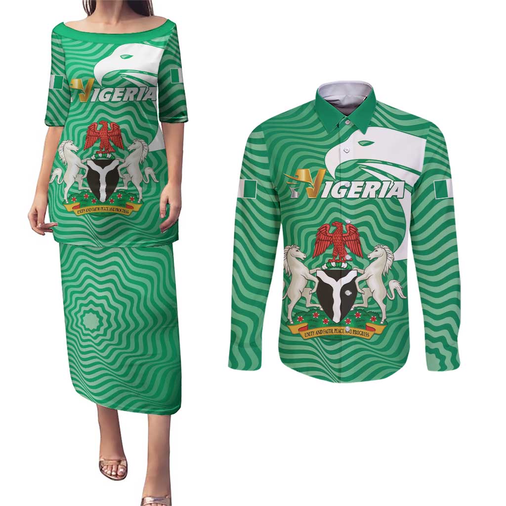 Personalized Nigeria Couples Matching Puletasi and Long Sleeve Button Shirt Jamhuriyar Tarayyar Najeriya - Wonder Print Shop