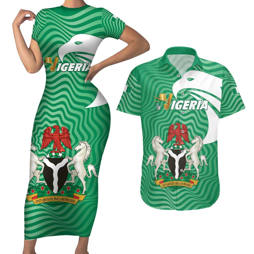 Personalized Nigeria Couples Matching Short Sleeve Bodycon Dress and Hawaiian Shirt Jamhuriyar Tarayyar Najeriya - Wonder Print Shop