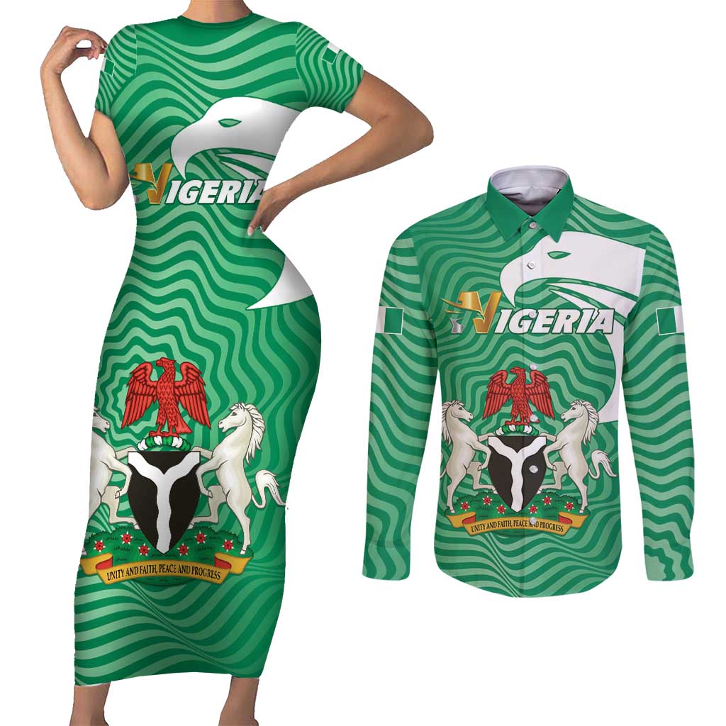 Personalized Nigeria Couples Matching Short Sleeve Bodycon Dress and Long Sleeve Button Shirt Jamhuriyar Tarayyar Najeriya - Wonder Print Shop