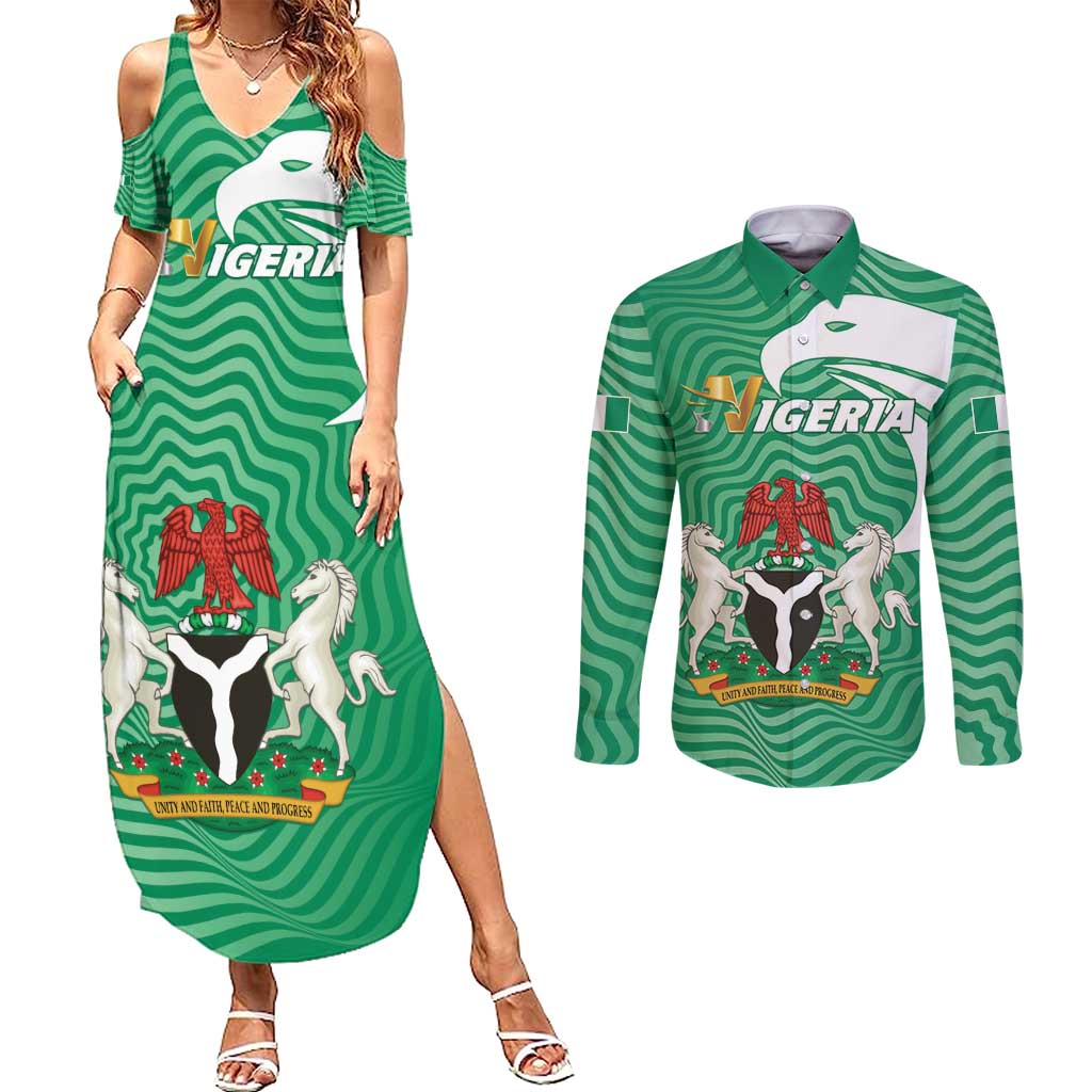 Personalized Nigeria Couples Matching Summer Maxi Dress and Long Sleeve Button Shirt Jamhuriyar Tarayyar Najeriya - Wonder Print Shop