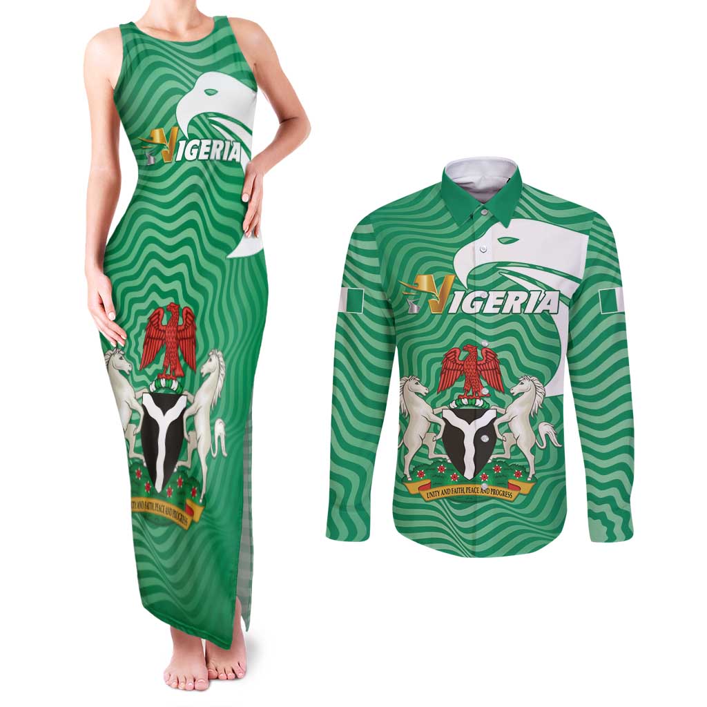 Personalized Nigeria Couples Matching Tank Maxi Dress and Long Sleeve Button Shirt Jamhuriyar Tarayyar Najeriya - Wonder Print Shop