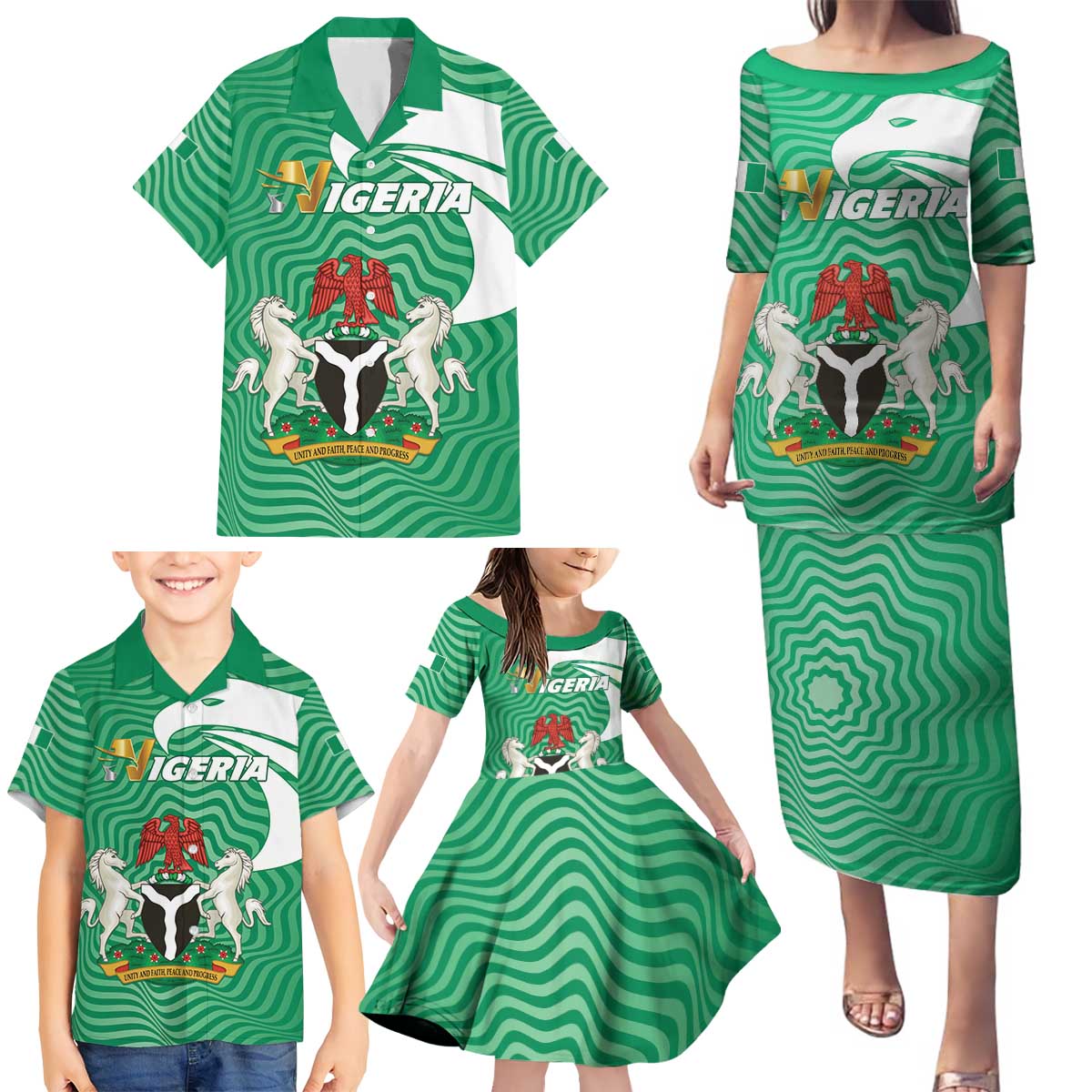 Personalized Nigeria Family Matching Puletasi and Hawaiian Shirt Jamhuriyar Tarayyar Najeriya - Wonder Print Shop