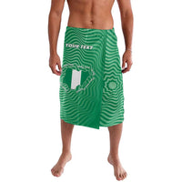 Green wrap skirt with 'YOUR TEXT' graphic and Nigeria-style map print