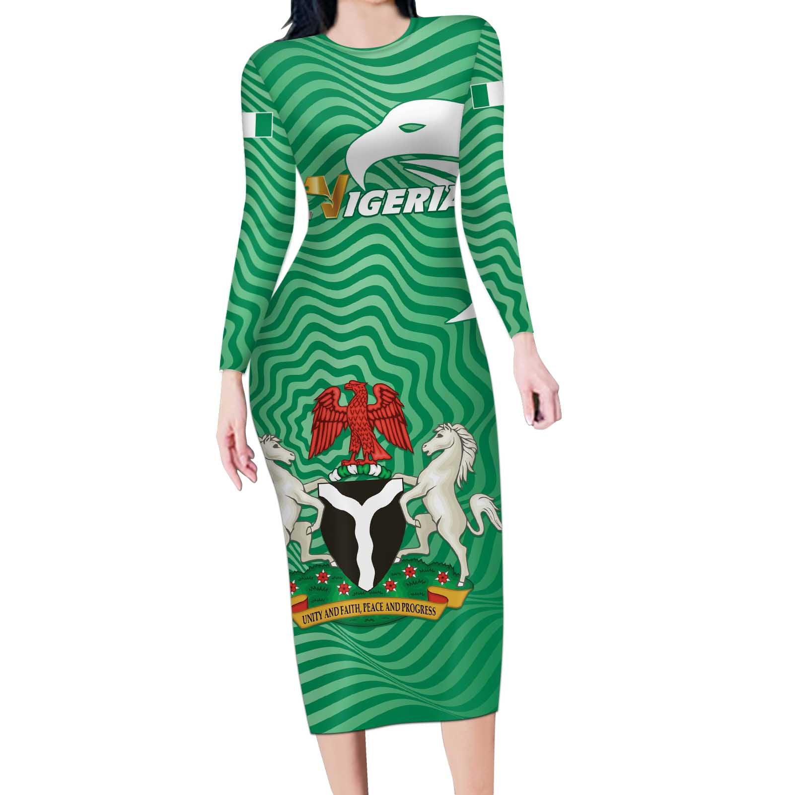 Personalized Nigeria Long Sleeve Bodycon Dress Jamhuriyar Tarayyar Najeriya - Wonder Print Shop