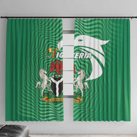 Pair of green Nigeria-themed window curtain panels with crest graphic and stripes