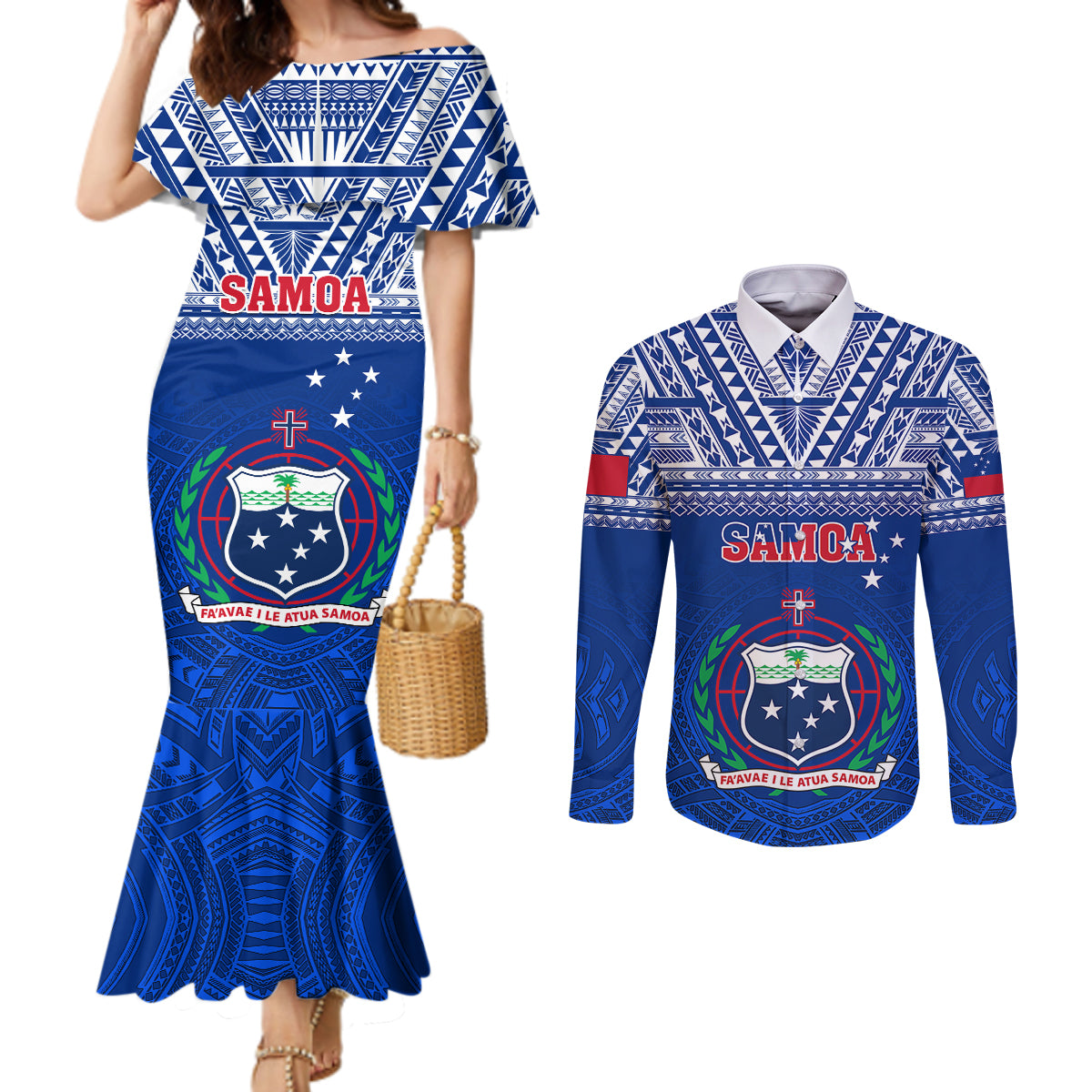 samoa-rugby-couples-matching-mermaid-dress-and-long-sleeve-button-shirts-manu-samoa-polynesian-tatoo-pattern