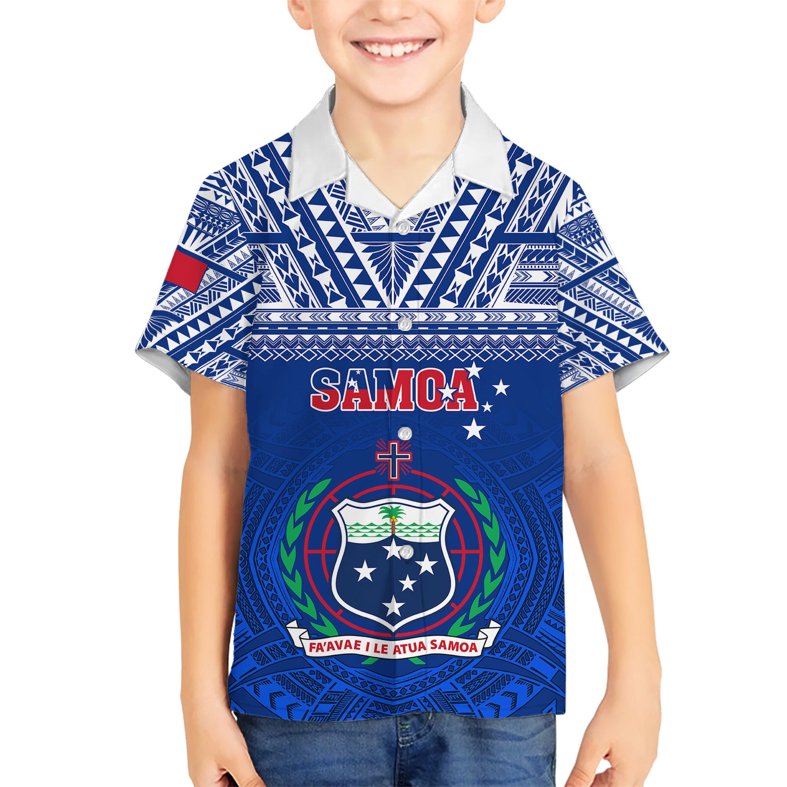 Samoa Rugby Kid Hawaiian Shirt Manu Samoa Polynesian Tatoo Pattern - Wonder Print Shop