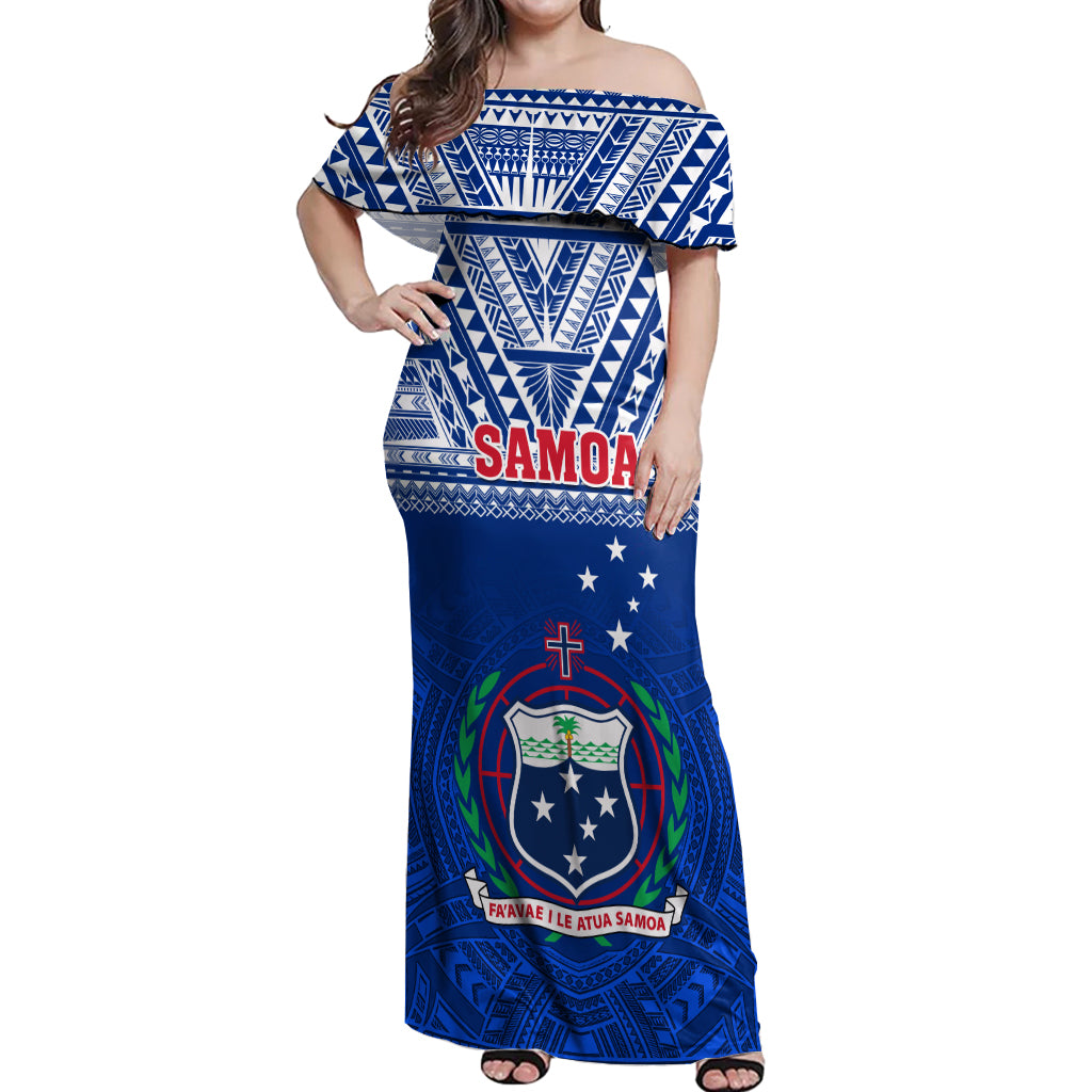 Samoa Rugby Off Shoulder Maxi Dress Manu Samoa Polynesian Tatoo Pattern - Wonder Print Shop