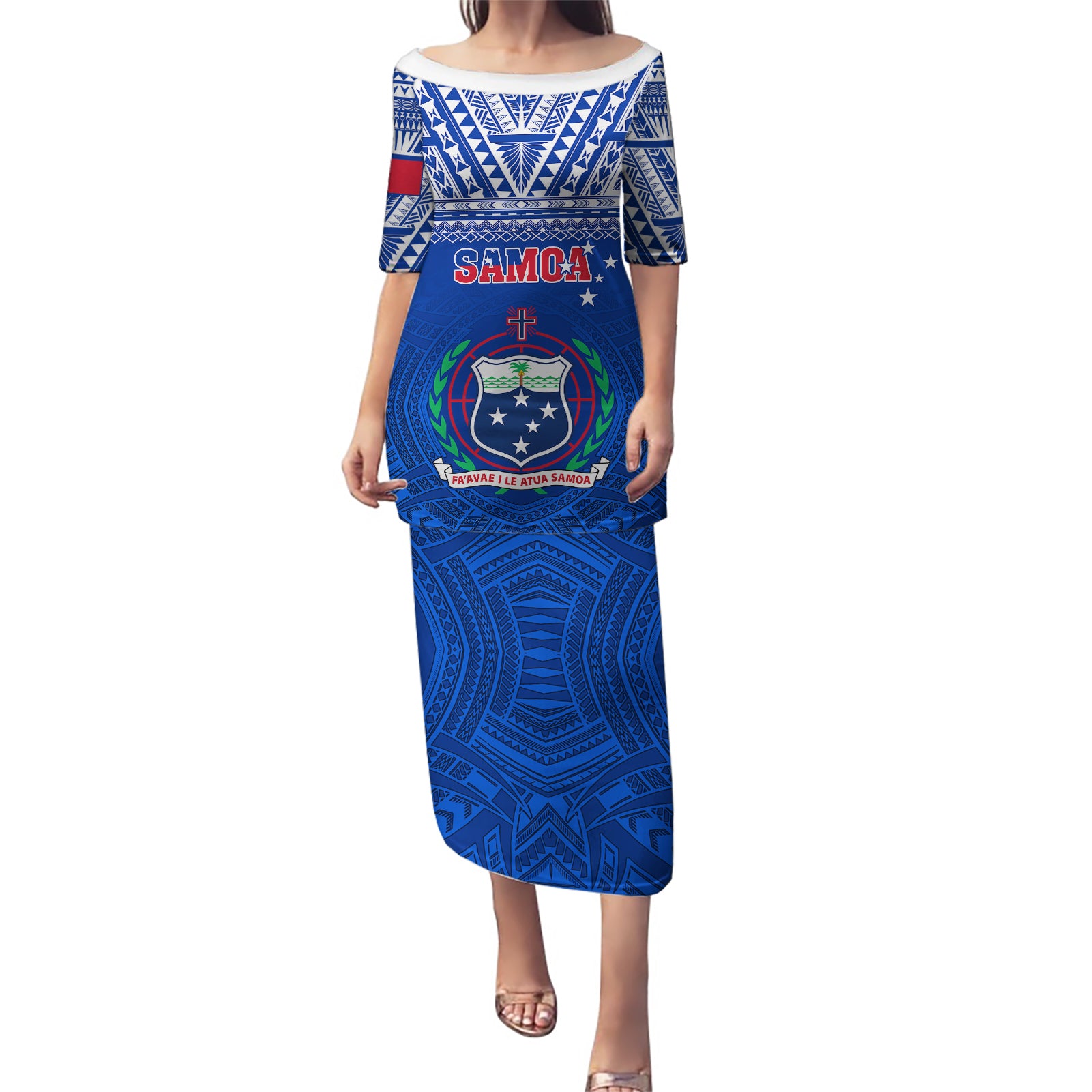 Samoa Rugby Puletasi Manu Samoa Polynesian Tatoo Pattern - Wonder Print Shop