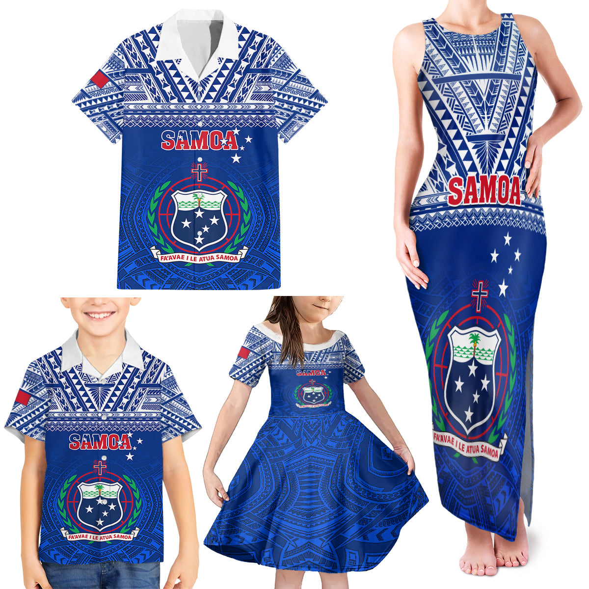 Custom Samoa Rugby Family Matching Tank Maxi Dress and Hawaiian Shirt Manu Samoa Polynesian Tatoo Pattern - Wonder Print Shop