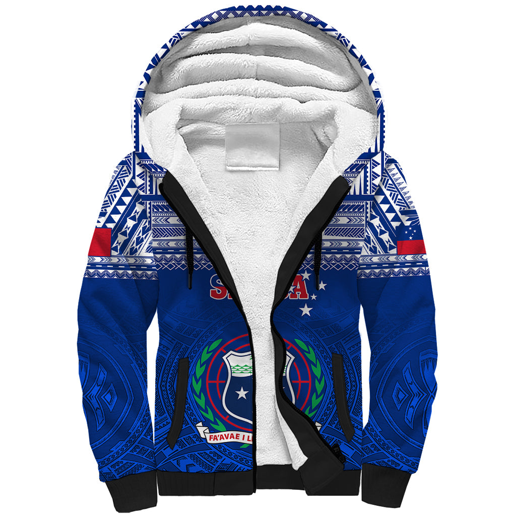 Custom Samoa Rugby Sherpa Hoodie Manu Samoa Polynesian Tatoo Pattern - Wonder Print Shop