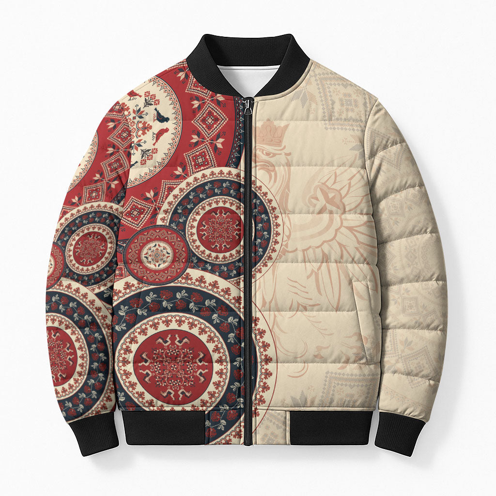 Polish Circle Pattern Bomber Puffer Jacket Polska Traditional Pattern