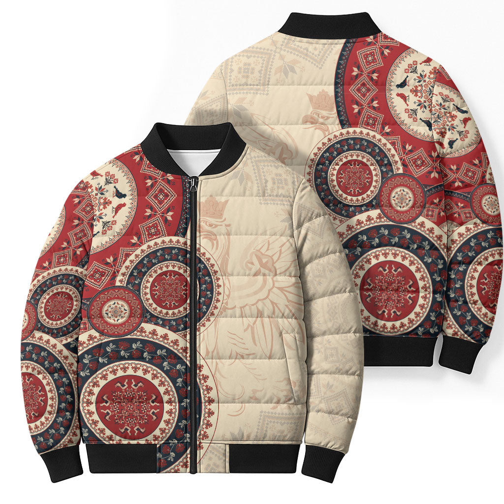 Polish Circle Pattern Bomber Puffer Jacket Polska Traditional Pattern