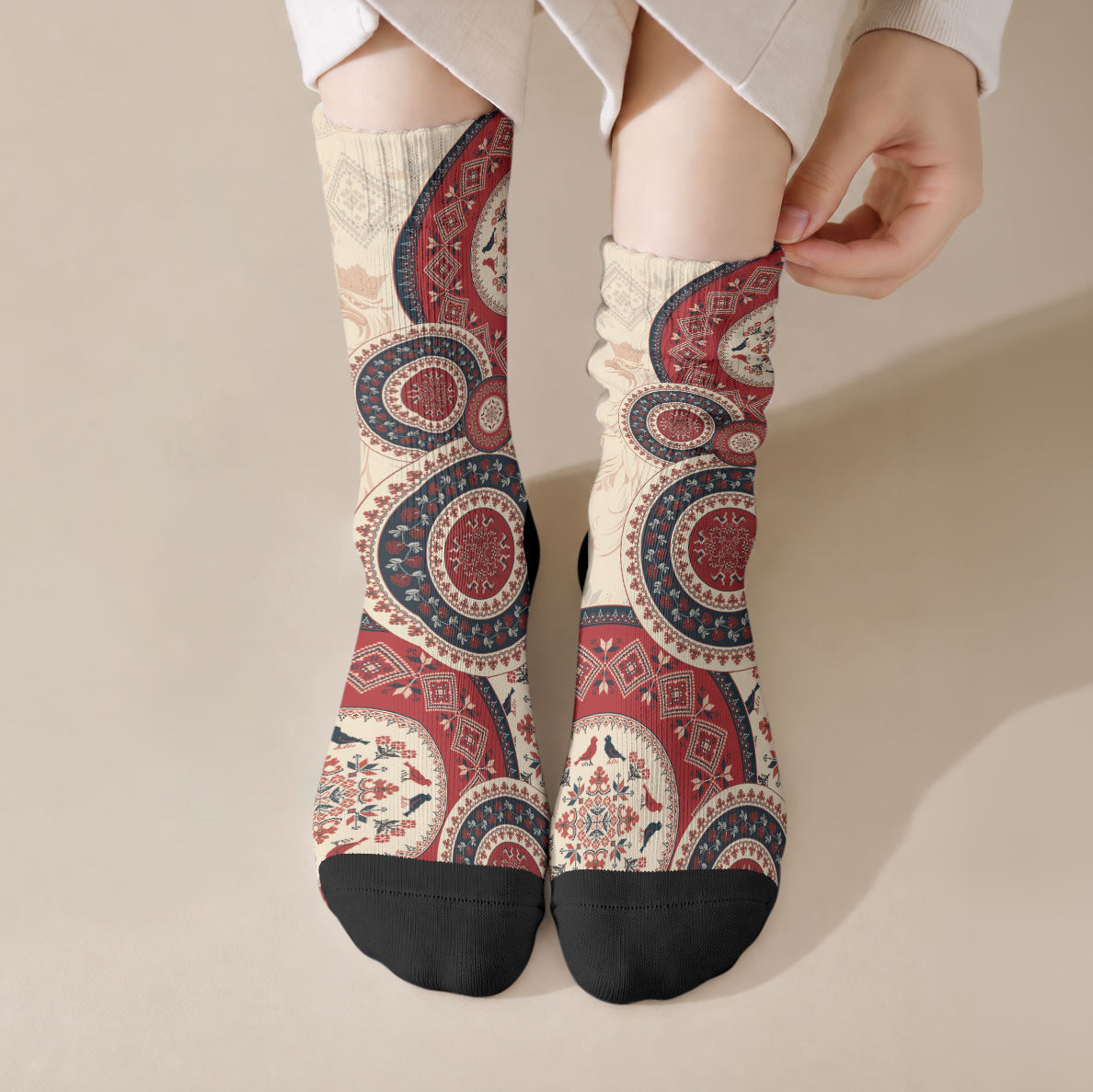 Polish Circle Pattern Crew Socks Polska Traditional Pattern