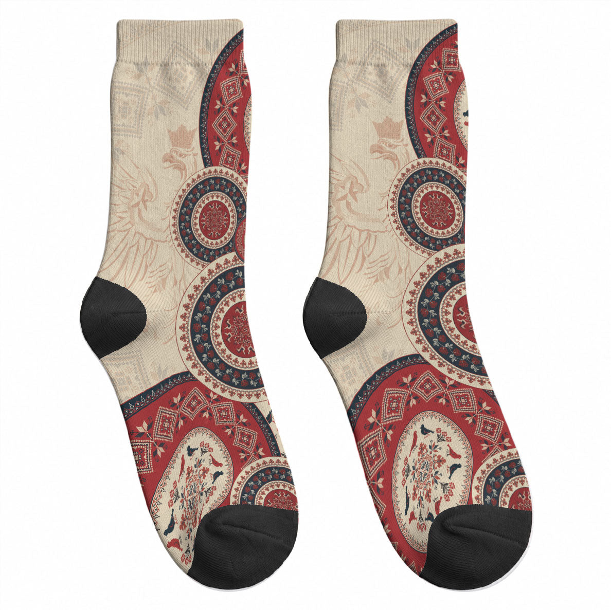 Polish Circle Pattern Crew Socks Polska Traditional Pattern