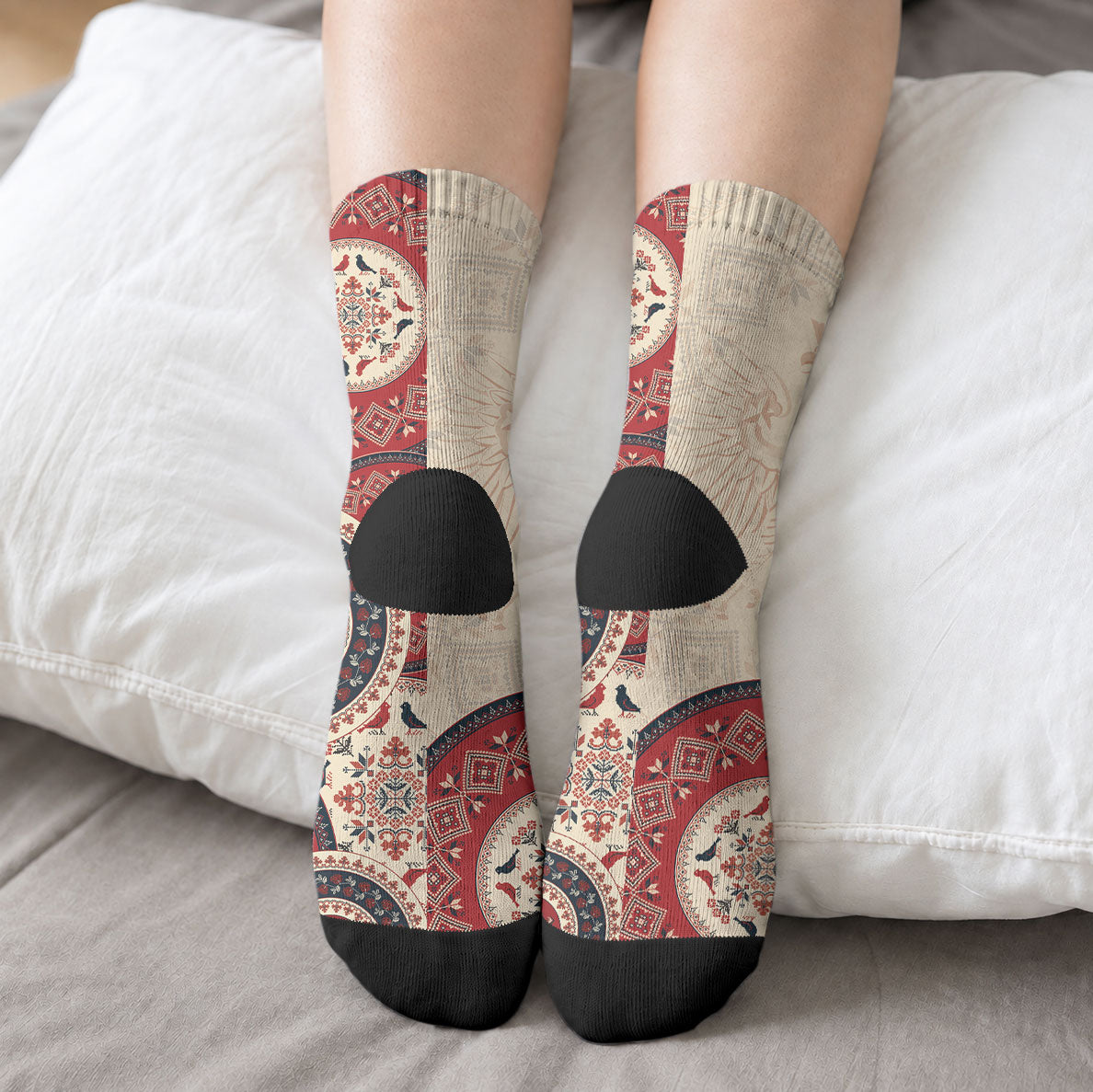 Polish Circle Pattern Crew Socks Polska Traditional Pattern
