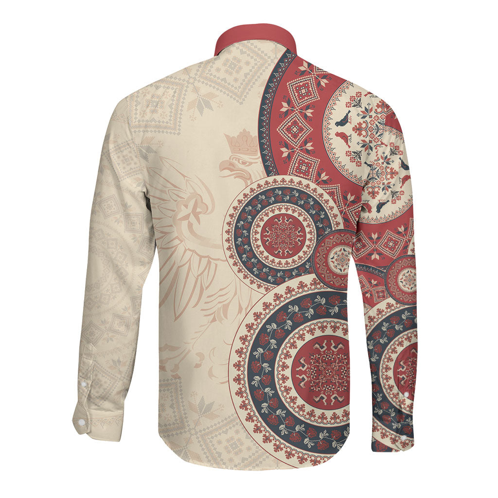 Polish Circle Pattern Long Sleeve Button Shirt Polska Traditional Pattern
