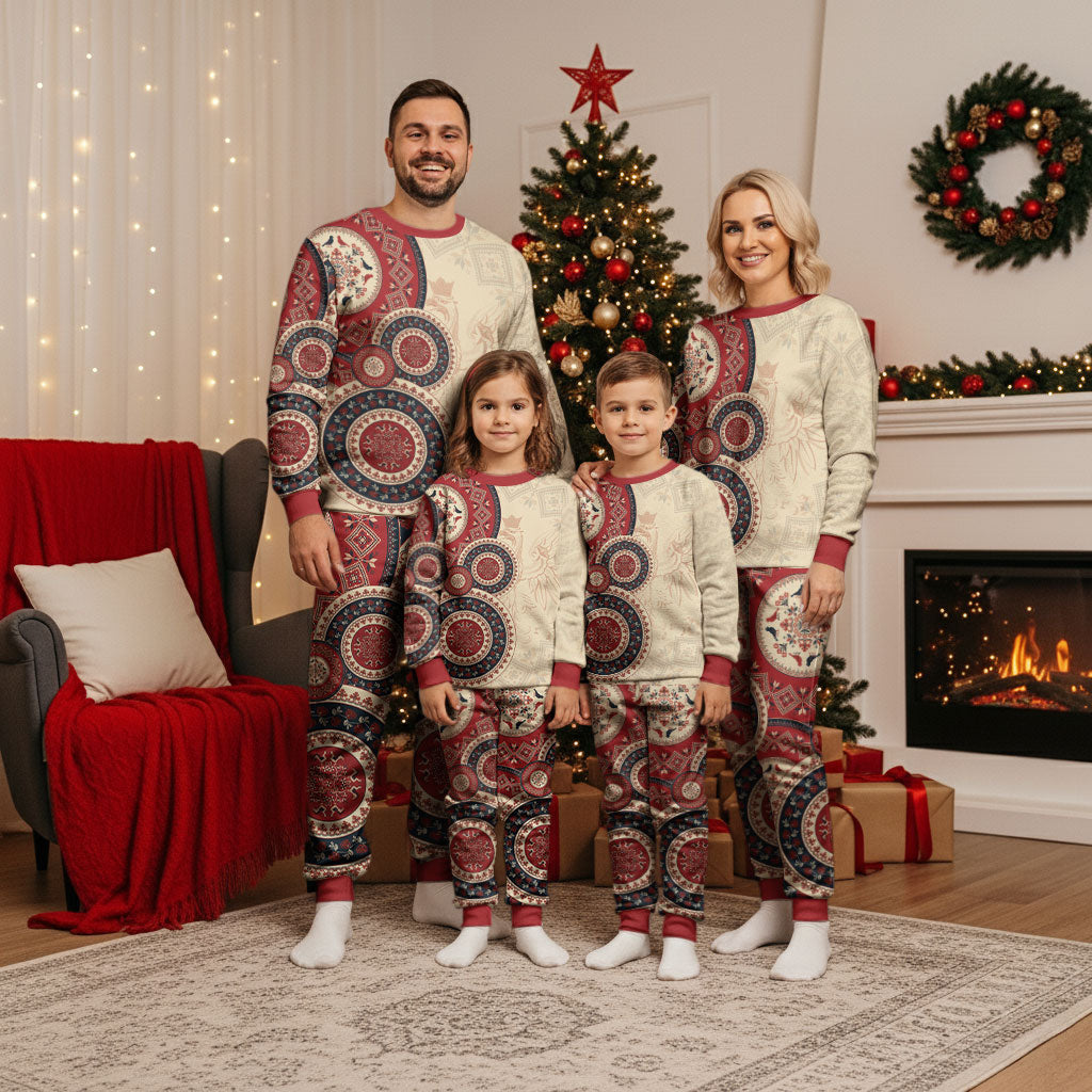 Polish Circle Pattern Christmas Pajama Set Polska Traditional Pattern