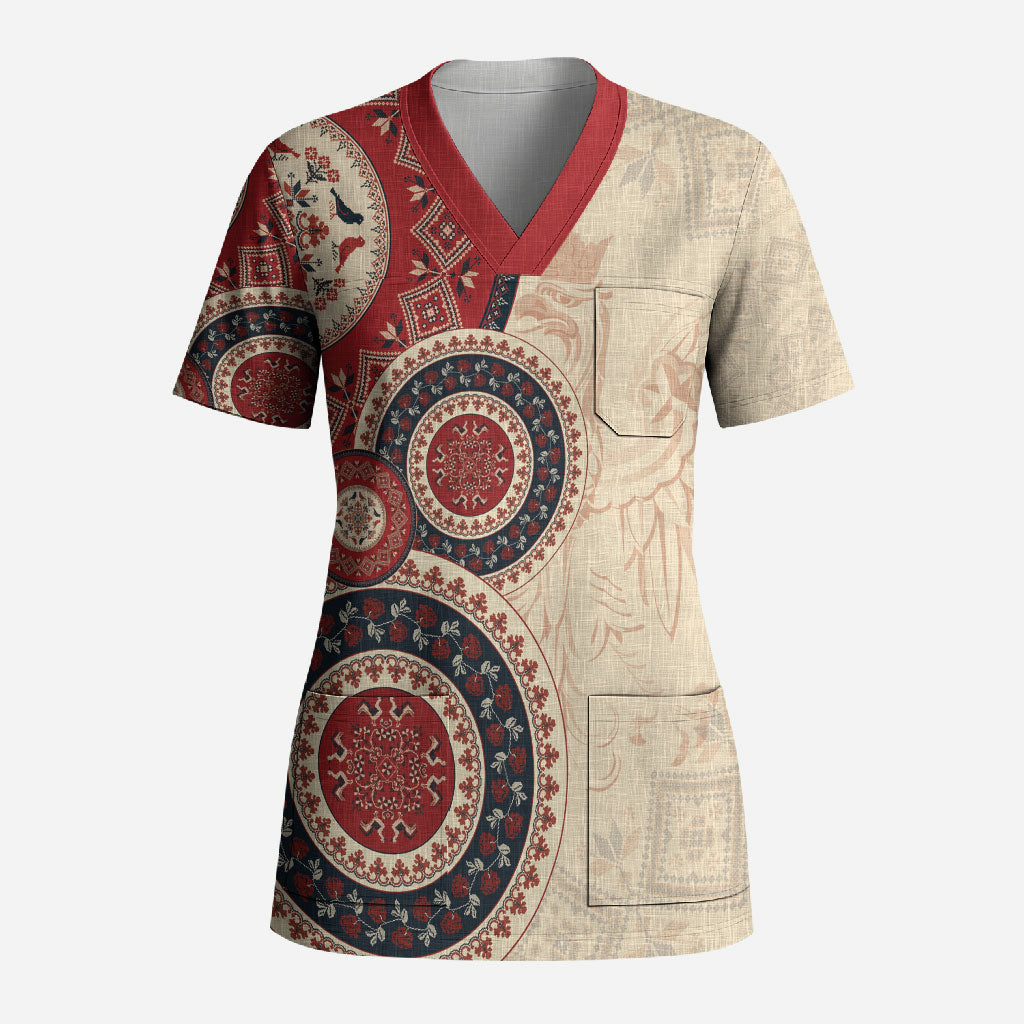 Polish Circle Pattern Scrub Top Polska Traditional Pattern