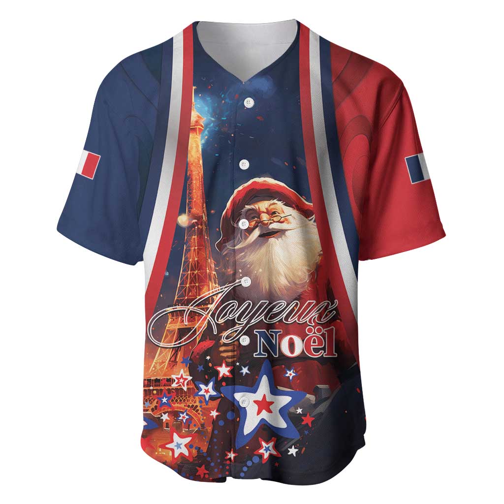 Personalised France Christmas Baseball Jersey Joyeux Noel Santa Claus Eiffel Tower - Wonder Print Shop