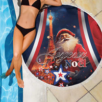 Round beach blanket with Eiffel Tower, Santa, and Joyeux Noel print