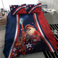 Blue and red Christmas duvet with Eiffel Tower, Santa portrait, stars, Joyeux Noel lettering