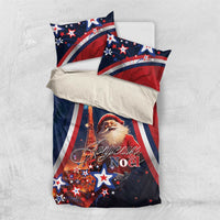 Blue and red Christmas bedding set with duvet and two pillowcases, Eiffel Tower and Santa