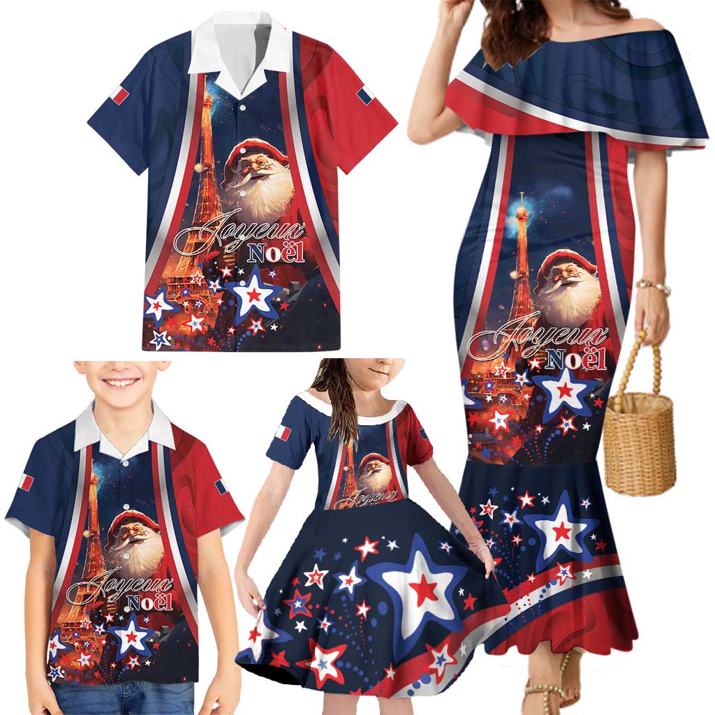 Personalised France Christmas Family Matching Mermaid Dress and Hawaiian Shirt Joyeux Noel Santa Claus Eiffel Tower - Wonder Print Shop