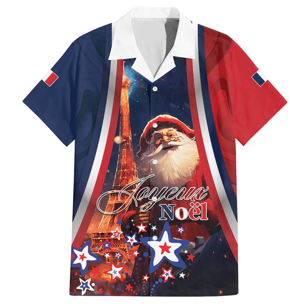 Personalised France Christmas Hawaiian Shirt Joyeux Noel Santa Claus Eiffel Tower - Wonder Print Shop