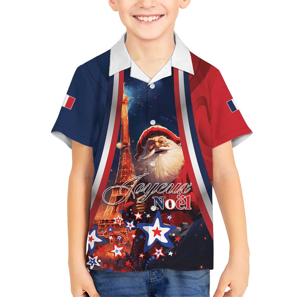 Personalised France Christmas Kid Hawaiian Shirt Joyeux Noel Santa Claus Eiffel Tower - Wonder Print Shop