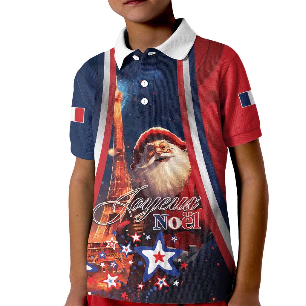 Personalised France Christmas Kid Polo Shirt Joyeux Noel Santa Claus Eiffel Tower - Wonder Print Shop