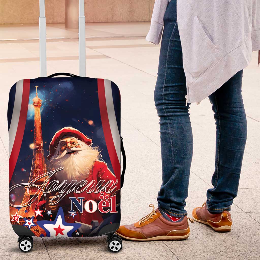 France Christmas Luggage Cover Joyeux Noel Santa Claus Eiffel Tower - Wonder Print Shop