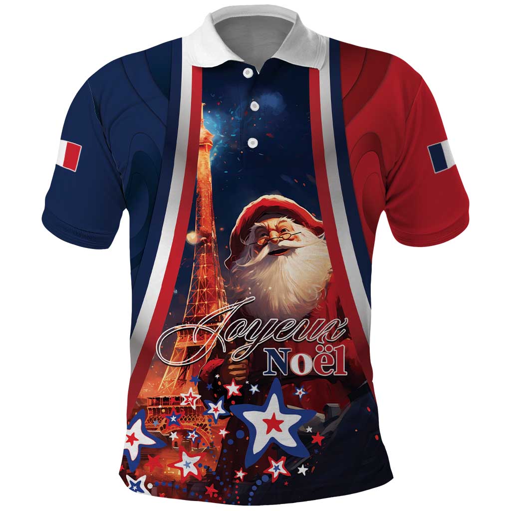 Personalised France Christmas Polo Shirt Joyeux Noel Santa Claus Eiffel Tower