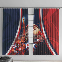 Blue, red and white Christmas window curtains with Eiffel Tower and Santa print, Joyeux Noel