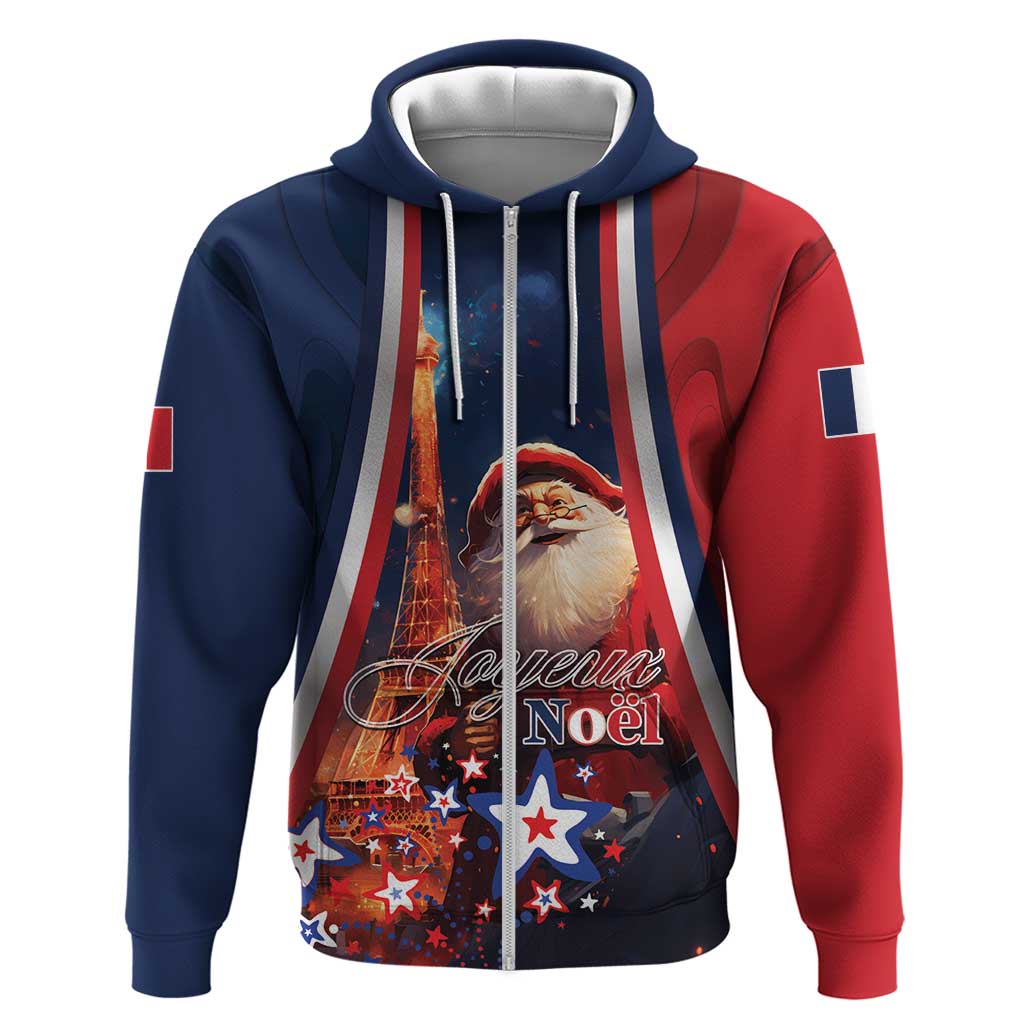 Personalised France Christmas Zip Hoodie Joyeux Noel Santa Claus Eiffel Tower - Wonder Print Shop