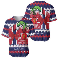 Set of two blue and red Norway Christmas baseball jerseys, front and back designs