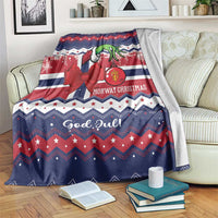 Christmas blanket with Nordic stripes, stars, and reindeer graphic
