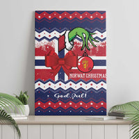 Norway Christmas canvas wall art hung on wall, showing green dragon and red ribbon bow