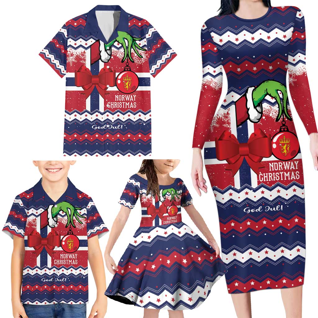 Norway Christmas Family Matching Long Sleeve Bodycon Dress and Hawaiian Shirt God Jul! Coquette Bow - Wonder Print Shop