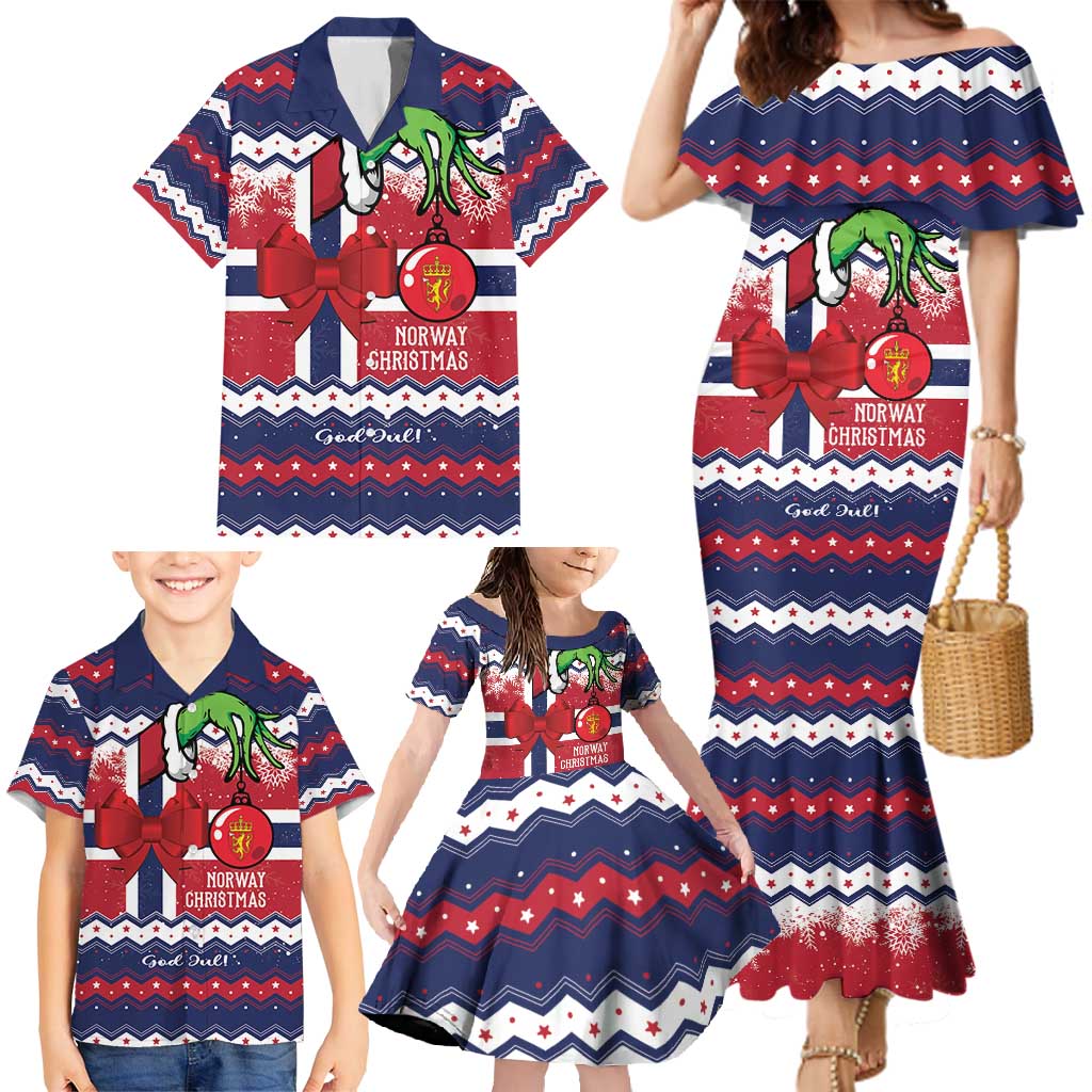 Norway Christmas Family Matching Mermaid Dress and Hawaiian Shirt God Jul! Coquette Bow - Wonder Print Shop