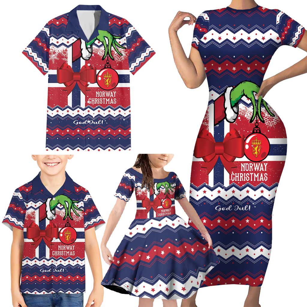 Norway Christmas Family Matching Short Sleeve Bodycon Dress and Hawaiian Shirt God Jul! Coquette Bow - Wonder Print Shop