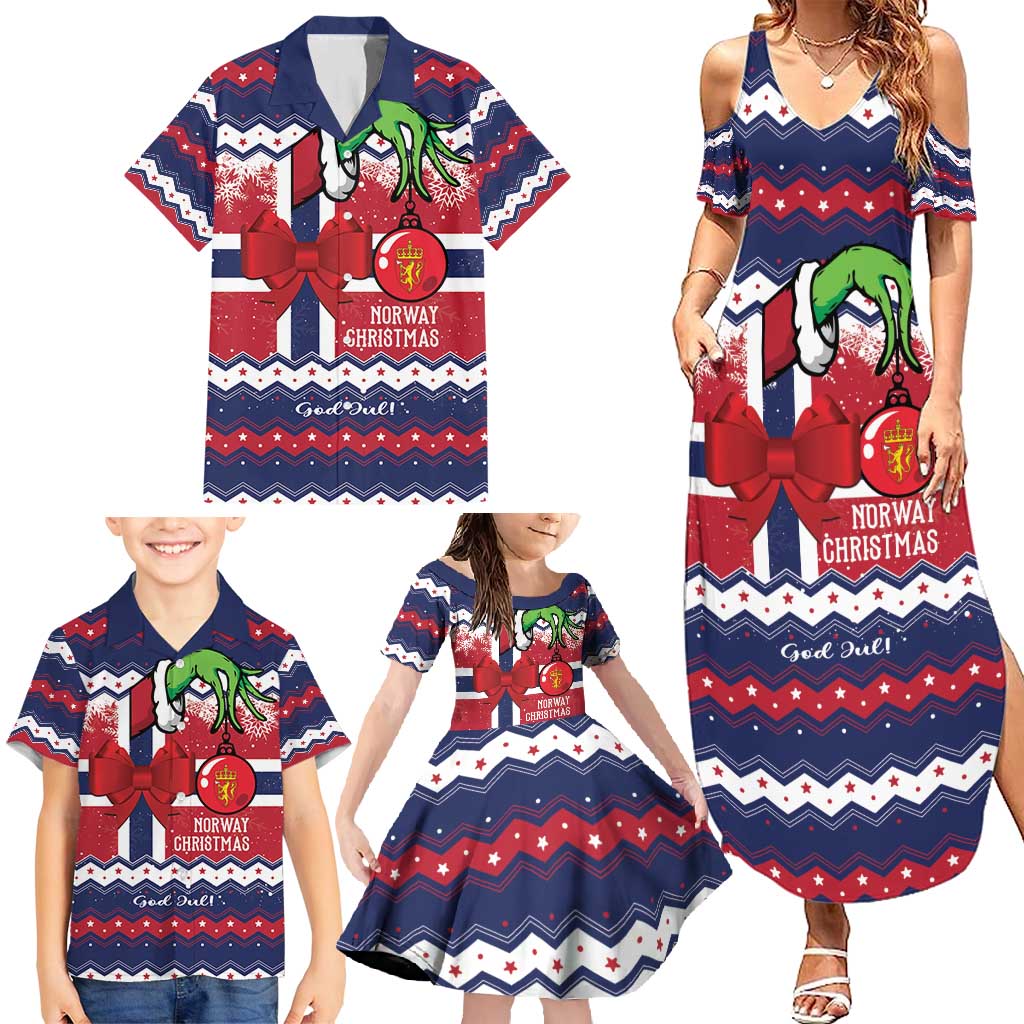 Norway Christmas Family Matching Summer Maxi Dress and Hawaiian Shirt God Jul! Coquette Bow - Wonder Print Shop