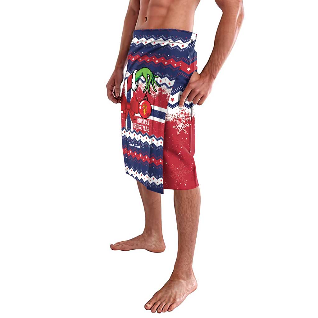 Festive holiday lavalava wrap with blue patterned center panel, red bow detail
