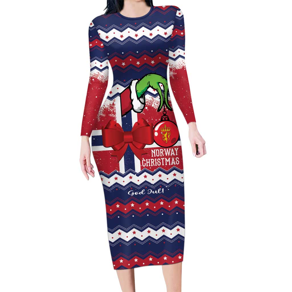 Norway Christmas Long Sleeve Bodycon Dress God Jul! Coquette Bow - Wonder Print Shop