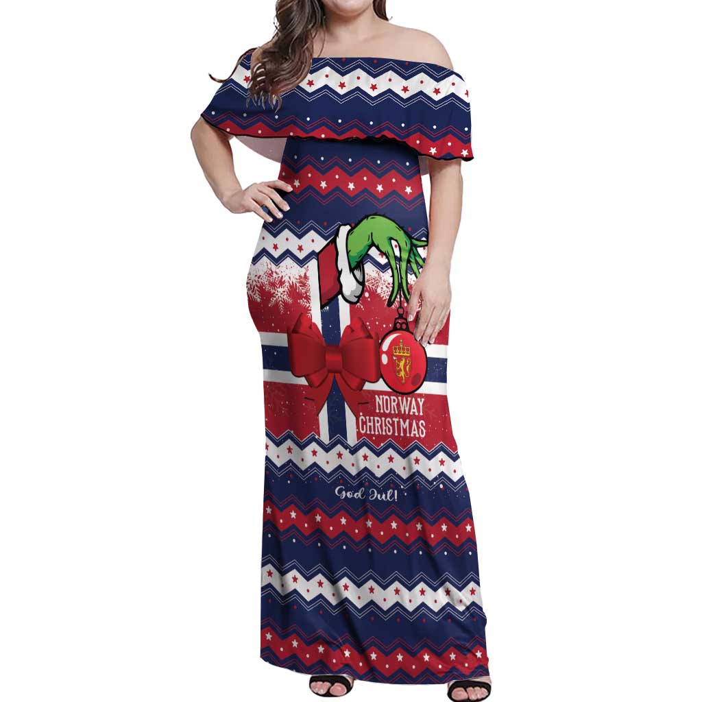 Norway Christmas Off Shoulder Maxi Dress God Jul! Coquette Bow - Wonder Print Shop