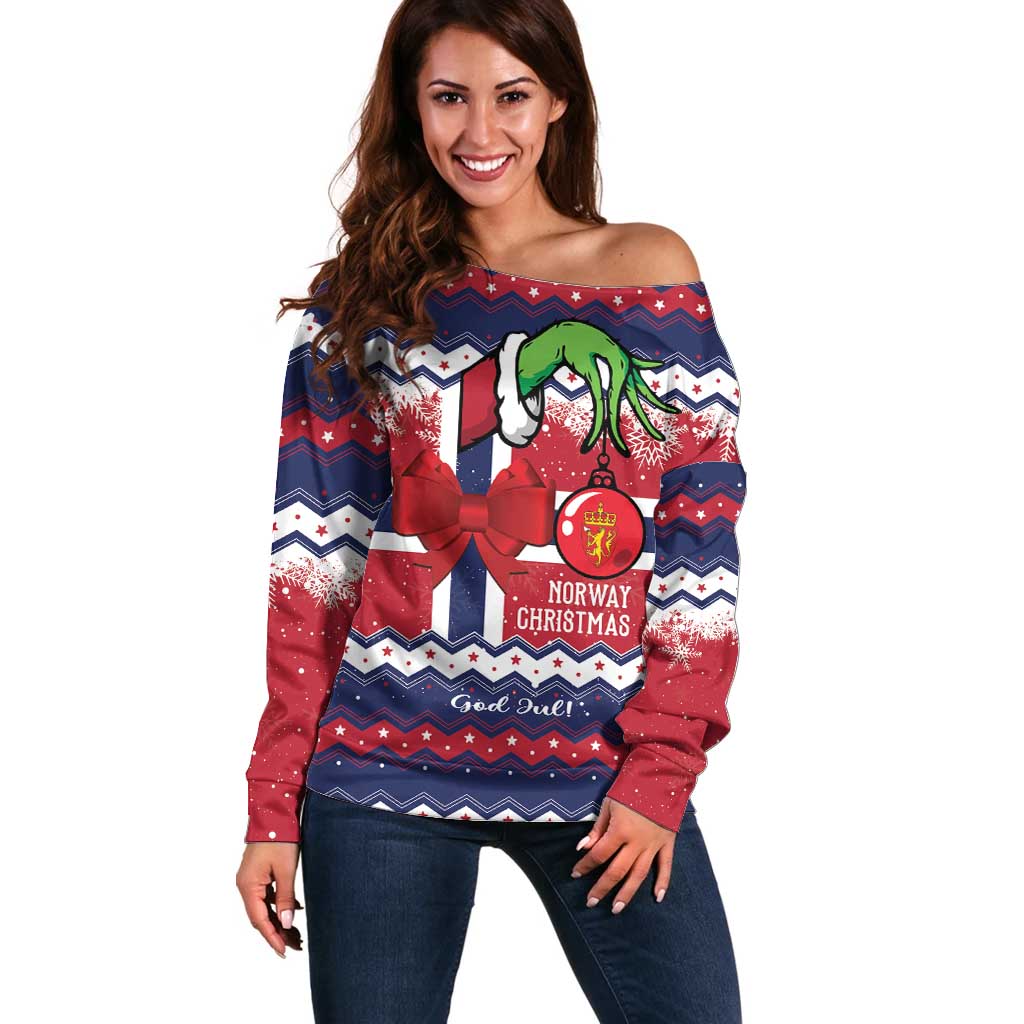 Norway Christmas Off Shoulder Sweater God Jul! Coquette Bow - Wonder Print Shop