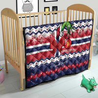 Norway Christmas quilt on child bed frame with blue red white zigzag and reindeer design